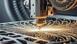 Firefly Primer plano de una cortadora laser de metal, fondo blanco 90904