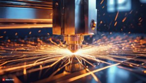 Firefly Primer plano de una cortadora laser de metal, render futurista 3249